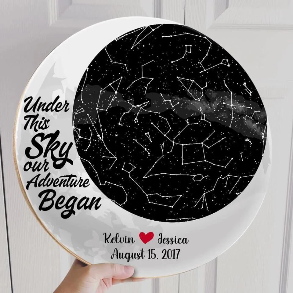 Couple Wooden Sign Under This Sky Our Adventure Began - Custom Star Map Decorative - Persaonalized Round Wooden Sign - Best Anniversary Gifts - 208IHPBNRW117 - Image 6