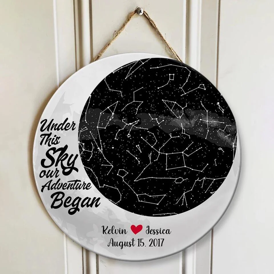 Couple Wooden Sign Under This Sky Our Adventure Began - Custom Star Map Decorative - Persaonalized Round Wooden Sign - Best Anniversary Gifts - 208IHPBNRW117 - Image 7