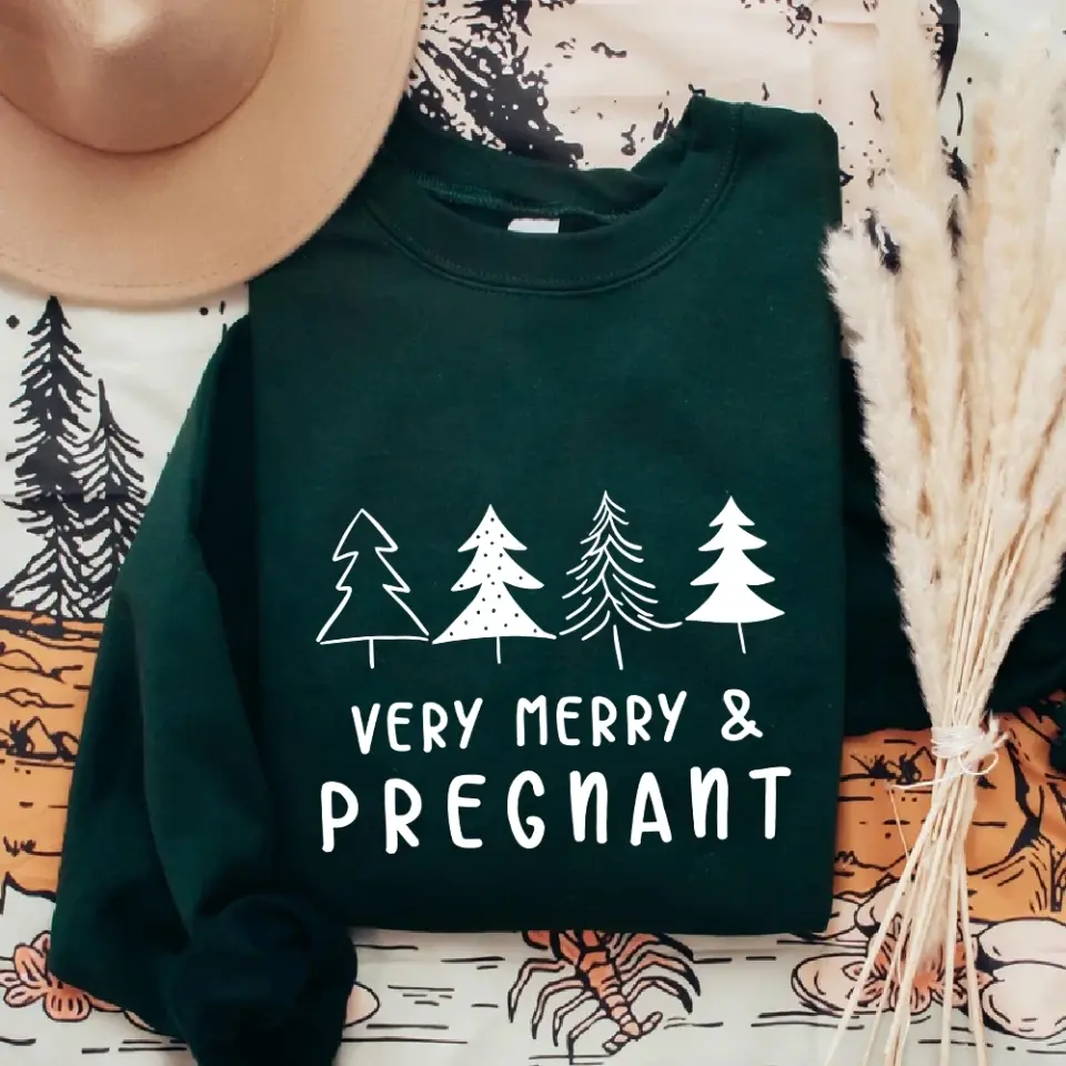 Very Merry & Pregnant, Cozy Sweatshirt for Mom-to-Be, Gift For New Mom Pregnant Wife | 311IHPNPTS1193 - Image 8