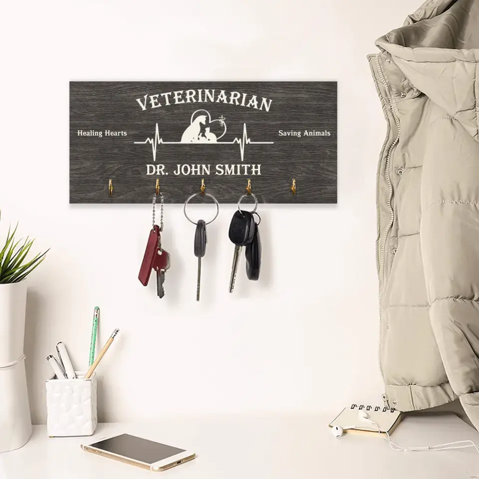 Veterinarian Healing Hearts Saving Animals - Wooden Key Holder - Image 3