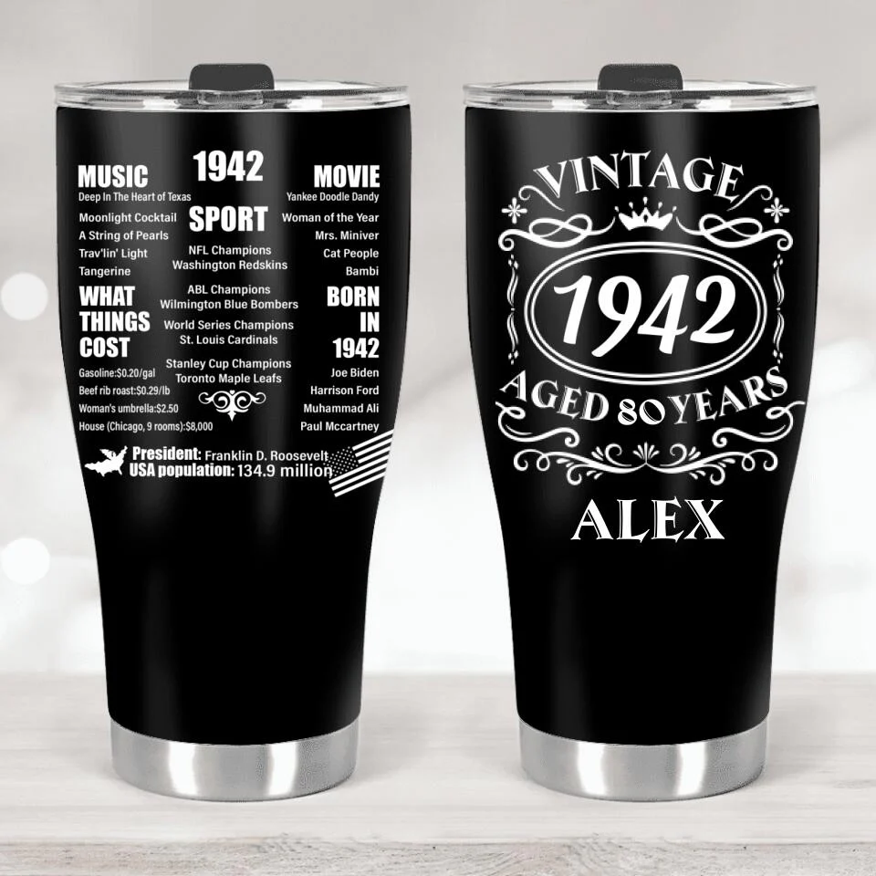 Vintage 1942 Happy 82th Birthday Custom Tumbler Birthday Gift For Grandpa - Image 2