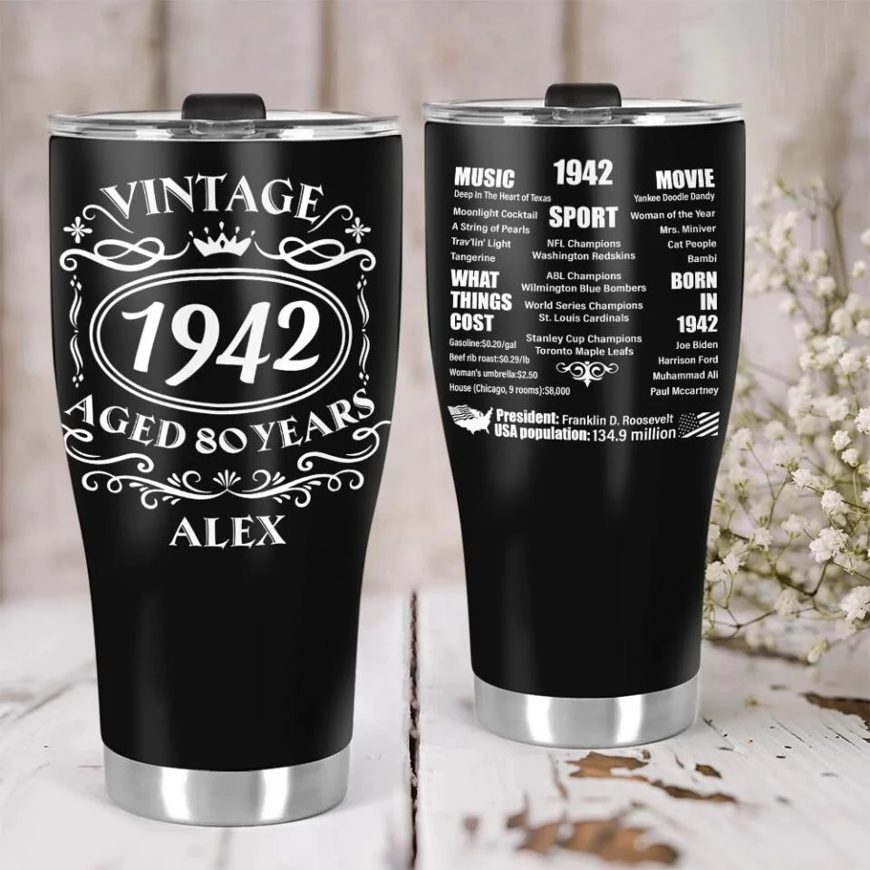 Vintage 1942 Happy 82th Birthday Custom Tumbler Birthday Gift For Grandpa - Image 4