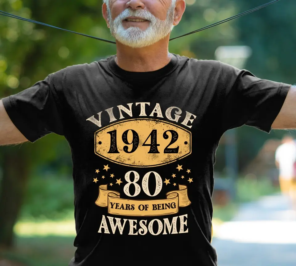 Vintage 1943, 80 Years Of Being Awesome - Personalized T-shirt - Custom Year & Age - 80th Birthday Gift - Image 4