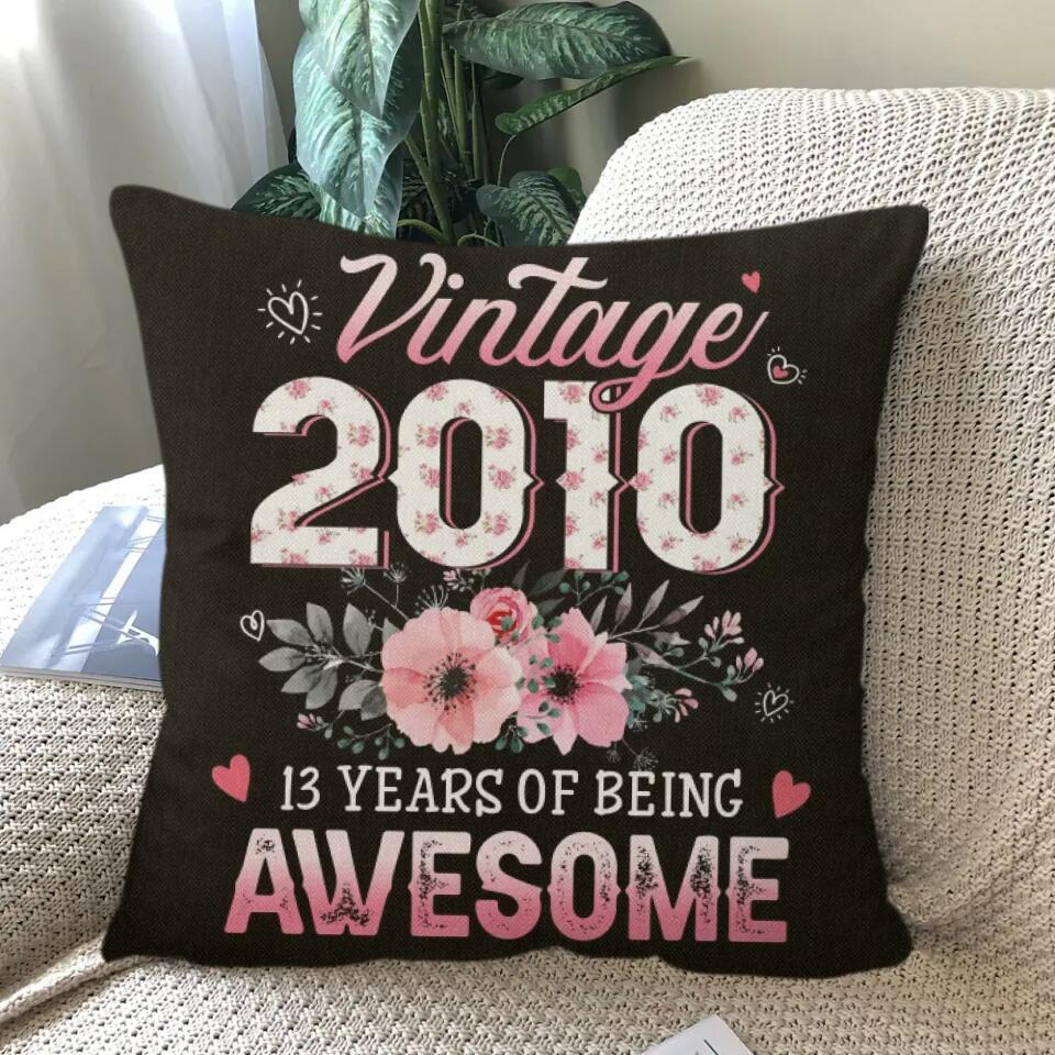 Vintage 2010, 13 Years Of Being Awesome Pillow - Birthday Gift For Her - Image 2