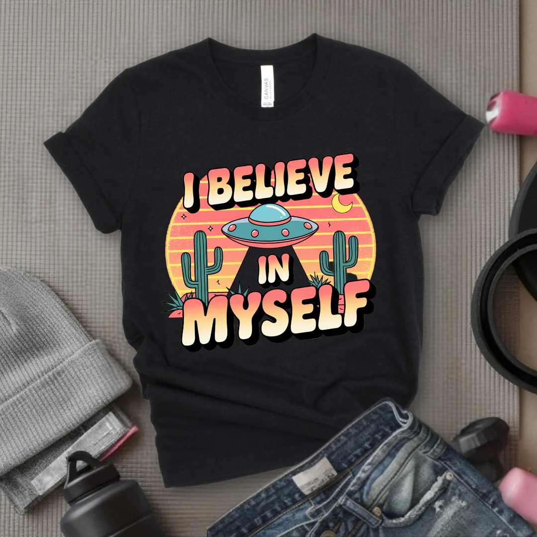 Vintage I Believe in Myself UFO T-shirt - Unisex Jersey Short Sleeve Shirt - Women Empowerment Inspired Tee - Gift for Yourself - Bella Canvas 3001