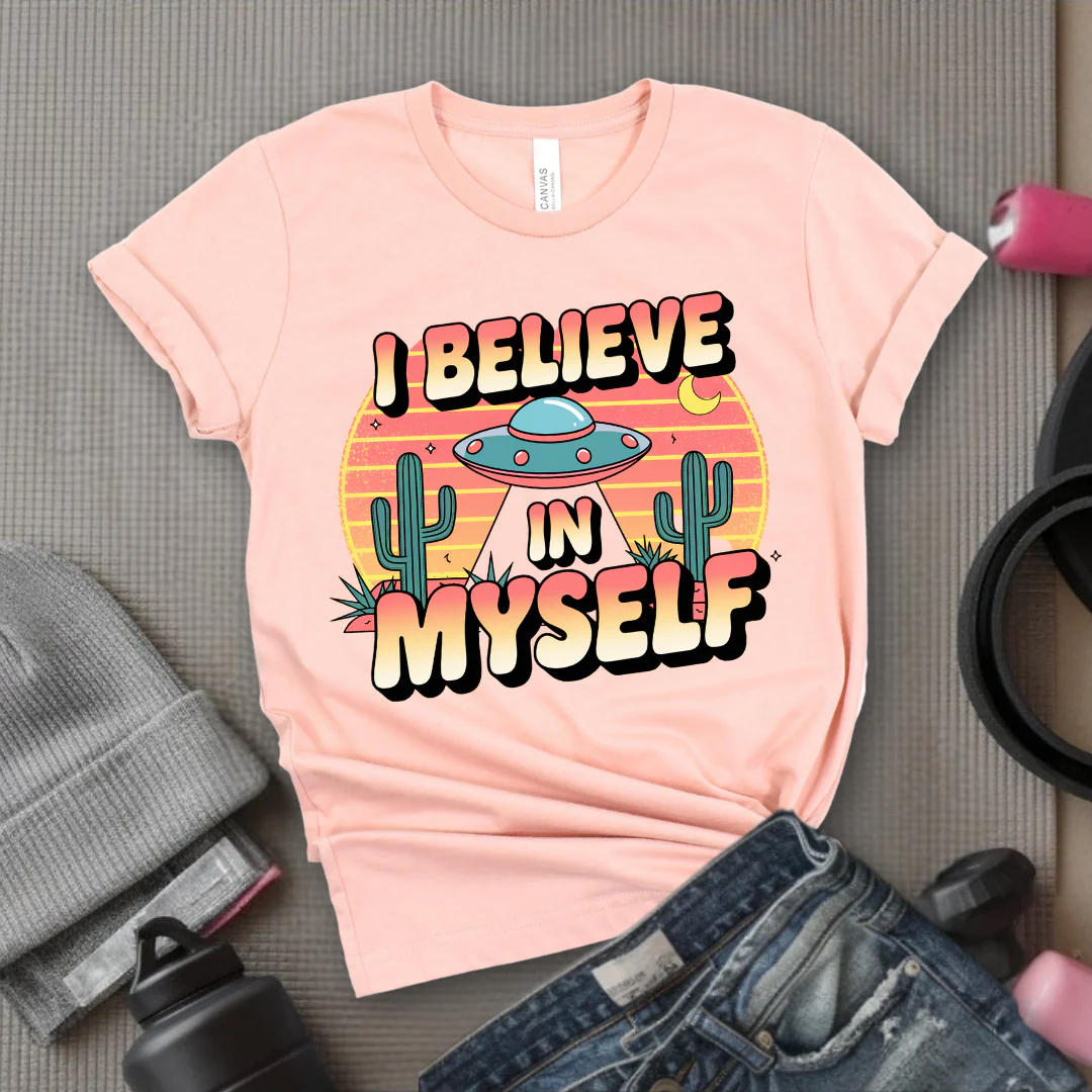 Vintage I Believe in Myself UFO T-shirt - Unisex Jersey Short Sleeve Shirt - Women Empowerment Inspired Tee - Gift for Yourself - Bella Canvas 3001 - Image 3