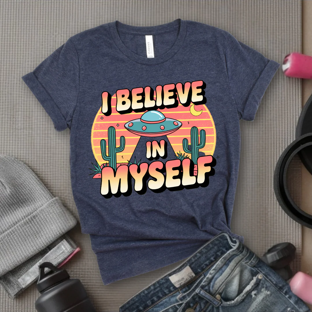 Vintage I Believe in Myself UFO T-shirt - Unisex Jersey Short Sleeve Shirt - Women Empowerment Inspired Tee - Gift for Yourself - Bella Canvas 3001 - Image 5