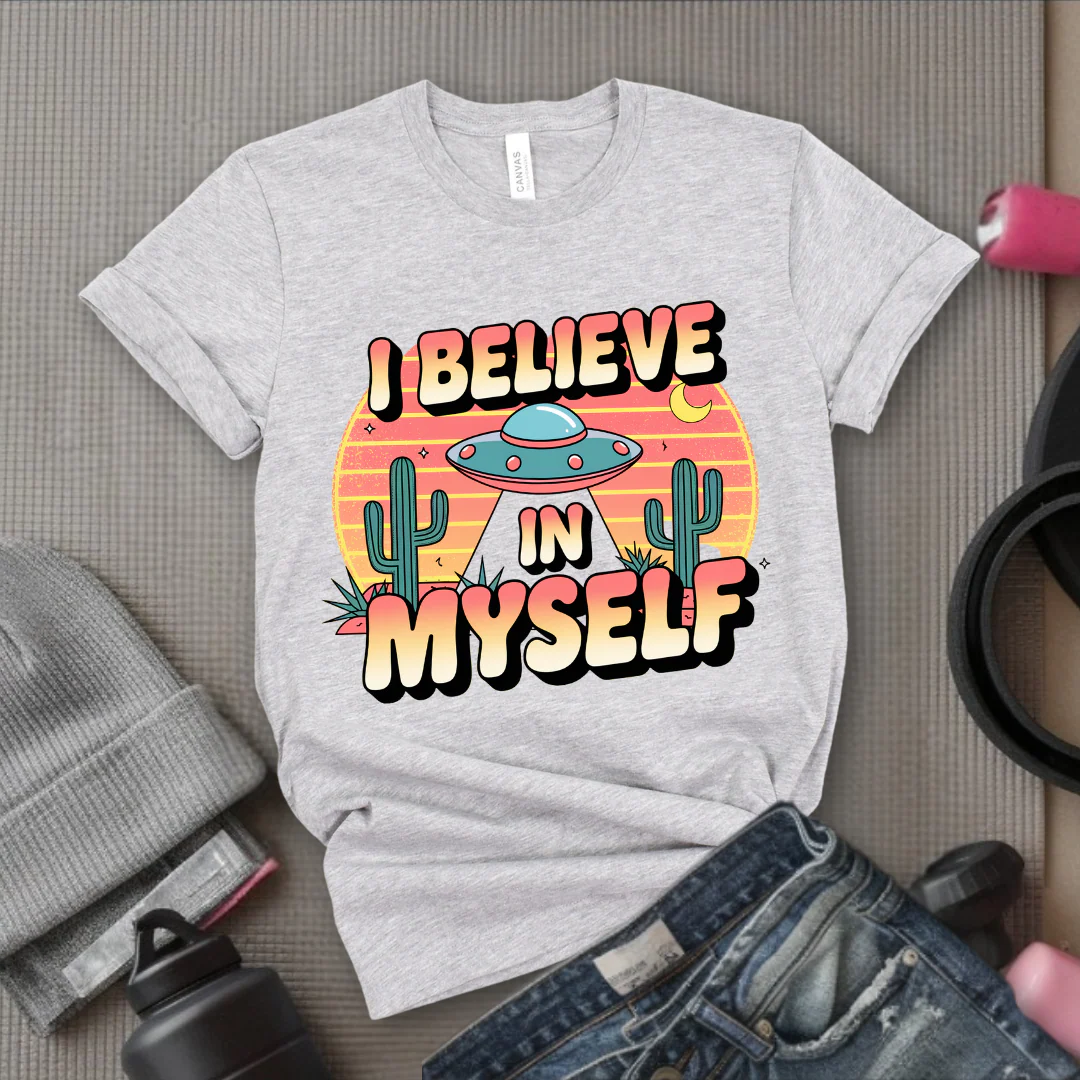 Vintage I Believe in Myself UFO T-shirt - Unisex Jersey Short Sleeve Shirt - Women Empowerment Inspired Tee - Gift for Yourself - Bella Canvas 3001 - Image 6