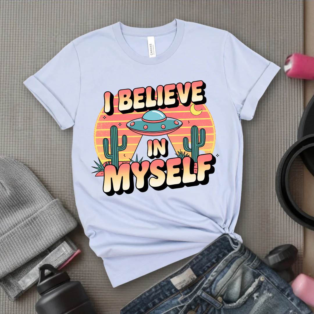 Vintage I Believe in Myself UFO T-shirt - Unisex Jersey Short Sleeve Shirt - Women Empowerment Inspired Tee - Gift for Yourself - Bella Canvas 3001 - Image 7
