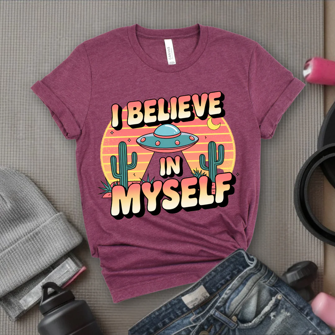 Vintage I Believe in Myself UFO T-shirt - Unisex Jersey Short Sleeve Shirt - Women Empowerment Inspired Tee - Gift for Yourself - Bella Canvas 3001 - Image 8