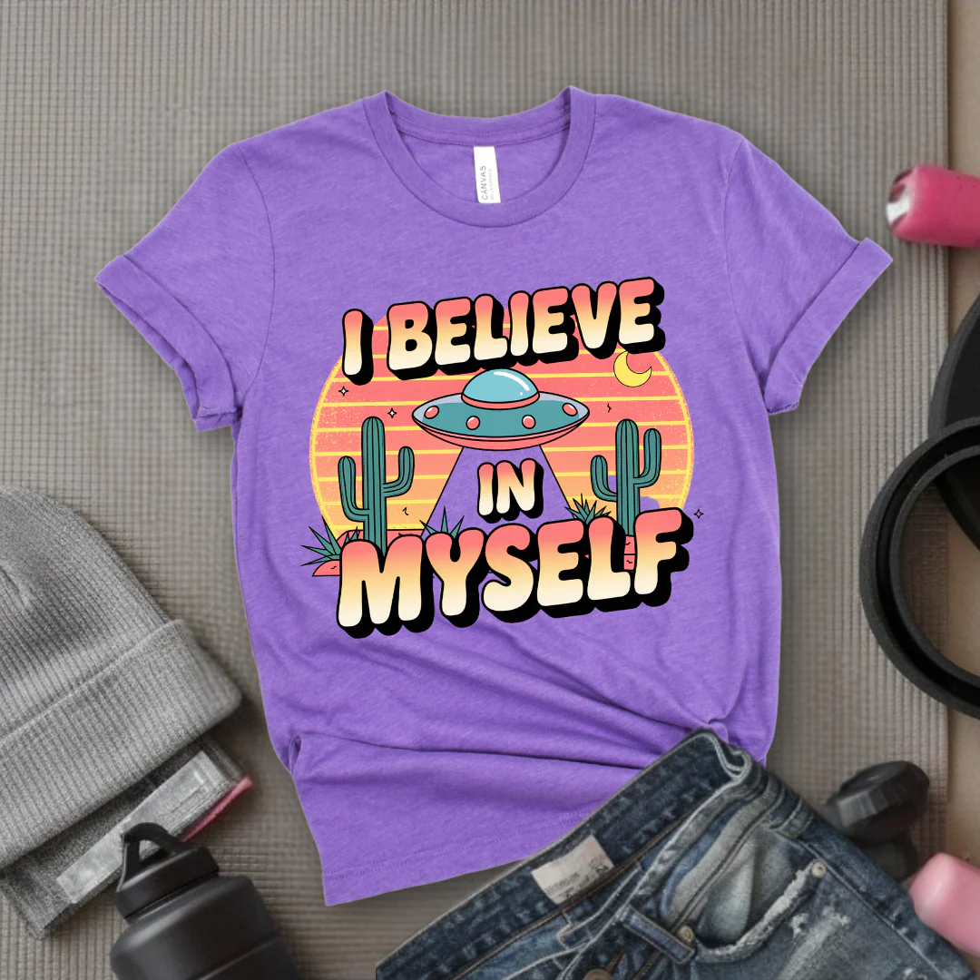 Vintage I Believe in Myself UFO T-shirt - Unisex Jersey Short Sleeve Shirt - Women Empowerment Inspired Tee - Gift for Yourself - Bella Canvas 3001 - Image 9