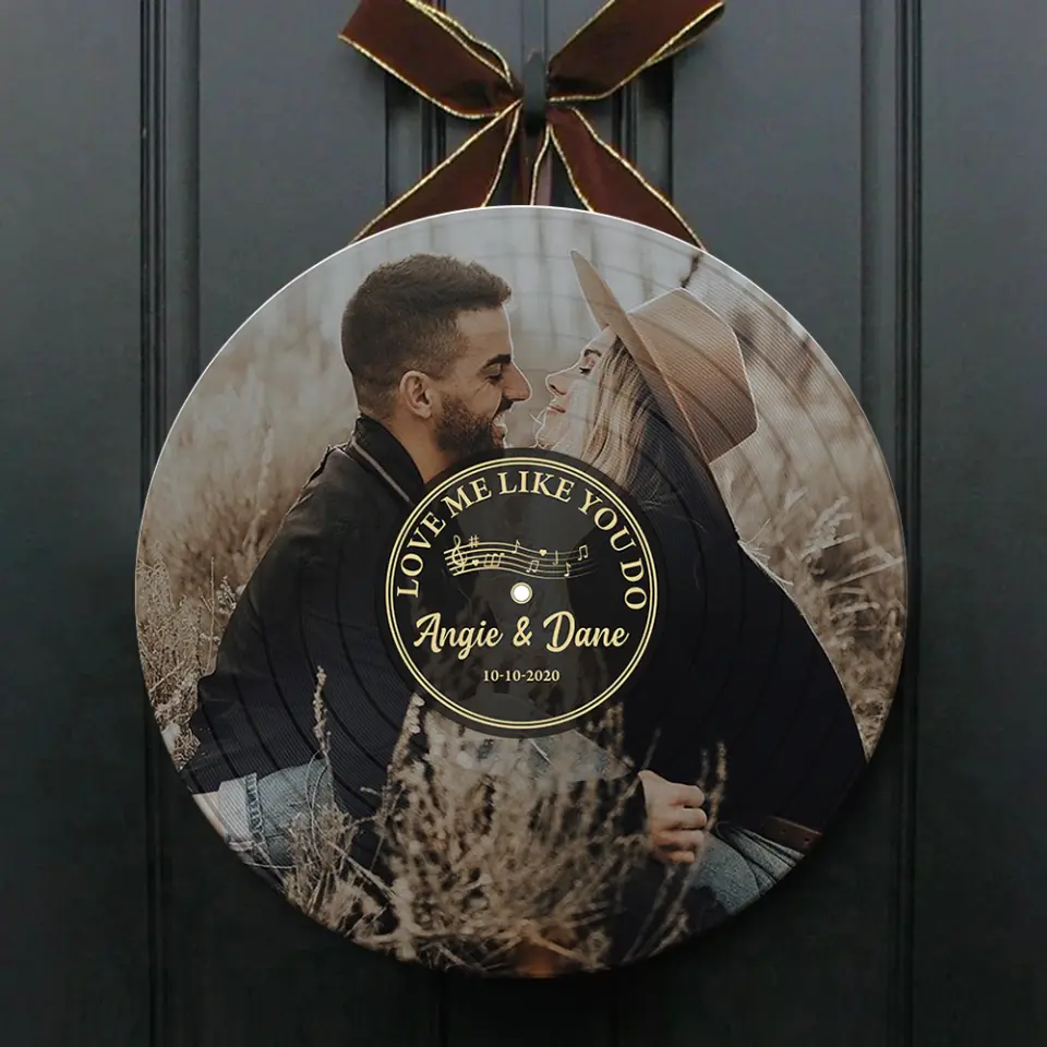 Couple Wooden Sign Vinyl Record - Personalized Round Wood Sign - Custom Song Name, Upload Photo - Gift For Your Love