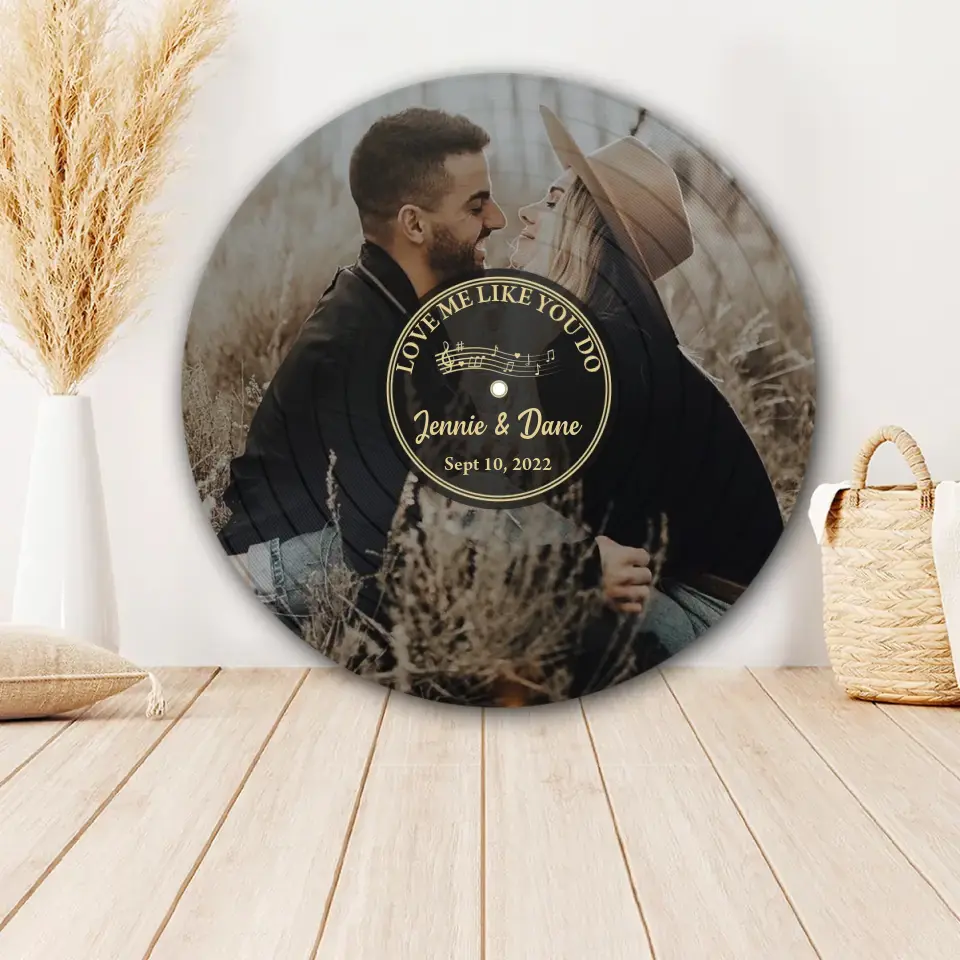 Couple Wooden Sign Vinyl Record - Personalized Round Wood Sign - Custom Song Name, Upload Photo - Gift For Your Love - Image 2