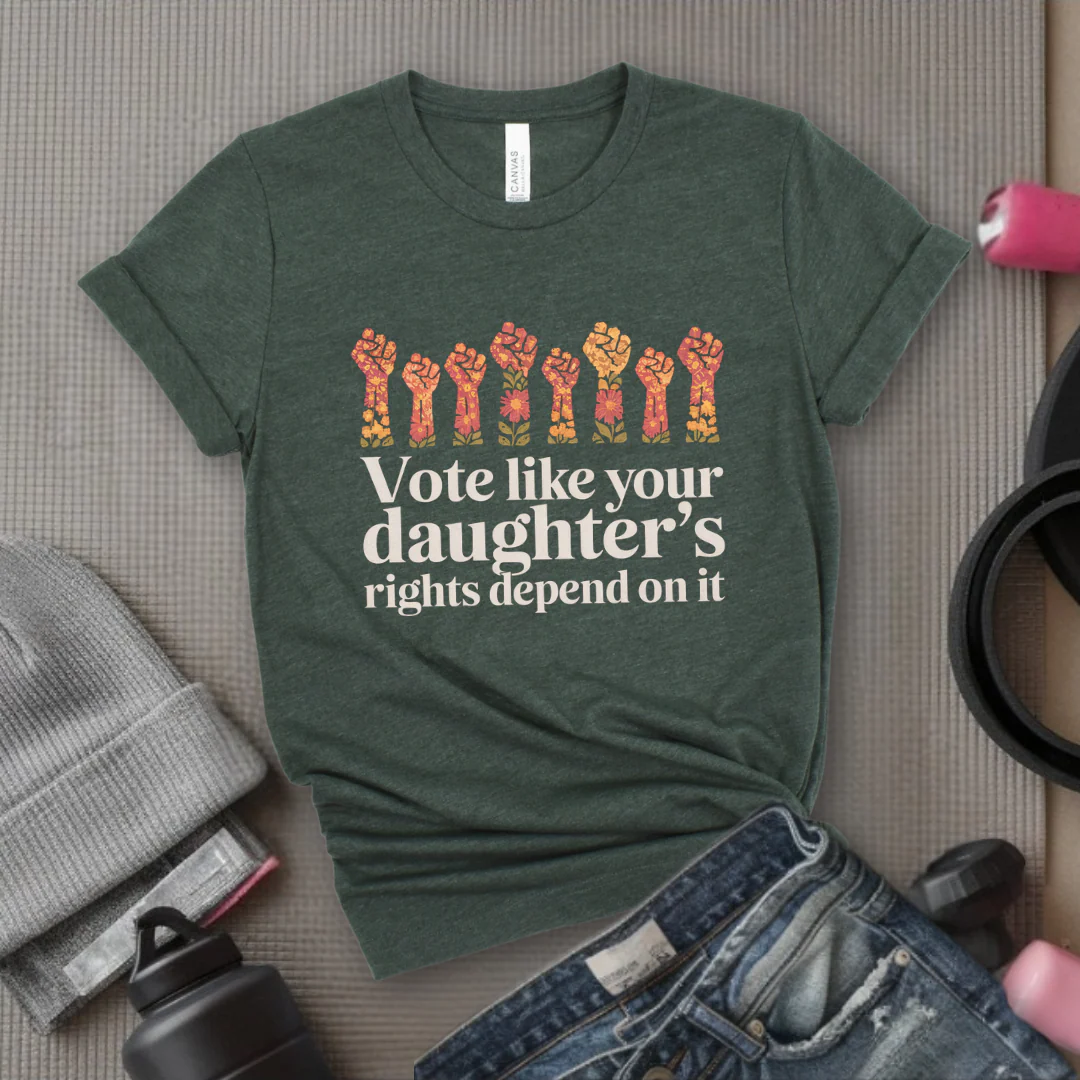 Vote Like Your Daughter's Rights Depend On It Flowers - Girl Power Inspirational T-Shirt - Women Empowerment Tee - Gift for Her - Bella Canvas 3001 - Image 4