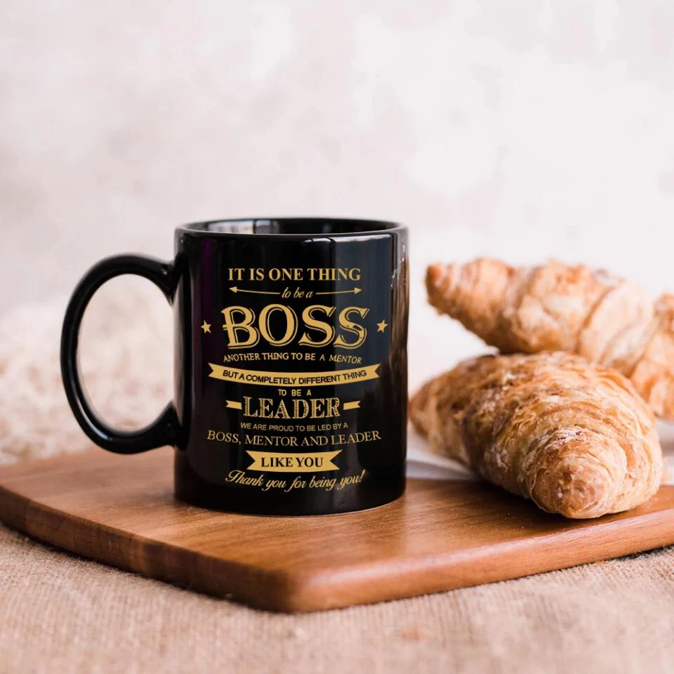 We Are Proud To Be Led By Boss Mentor and Leader - Personalized Black Mug - Gifts For Your Boss - Image 3