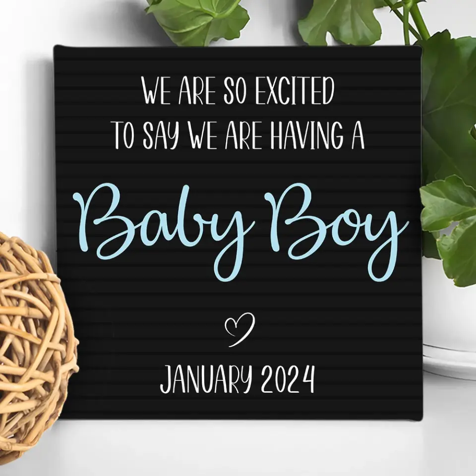 We Are So Excited To Say We're Having A Baby Custom Canvas And Babysuit Gender Reveal Gift - Image 3