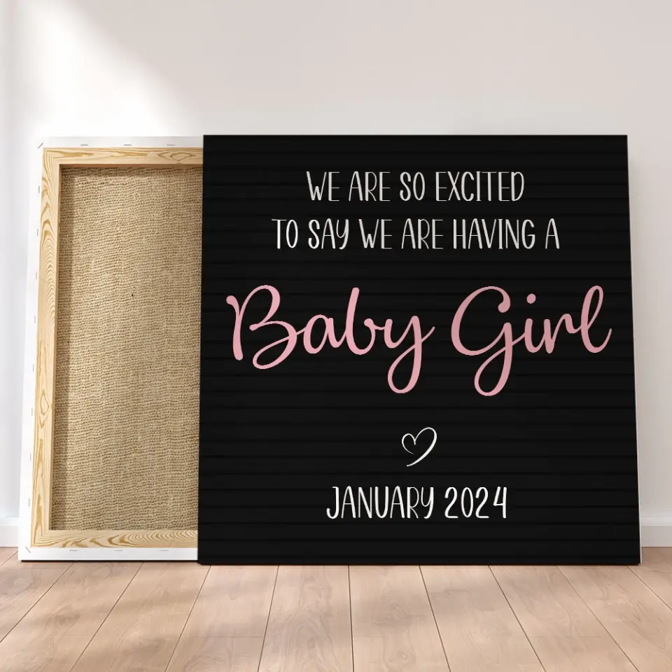 We Are So Excited To Say We're Having A Baby Custom Canvas And Babysuit Gender Reveal Gift - Image 5