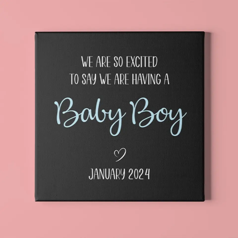 We Are So Excited To Say We're Having A Baby Custom Canvas And Babysuit Gender Reveal Gift - Image 6
