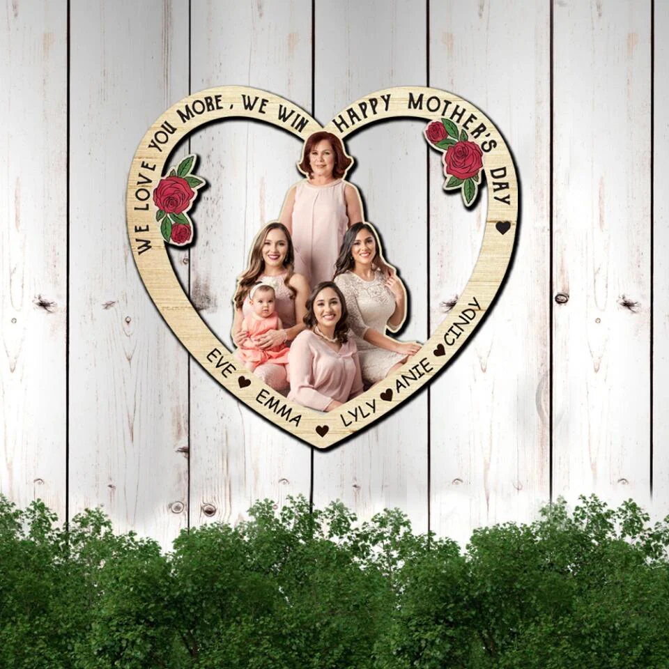 We Love You More, We Win, Happy Mother's Day - Personalized Photo Heart Shape - Gift for Mom on Mother's Day - Image 3