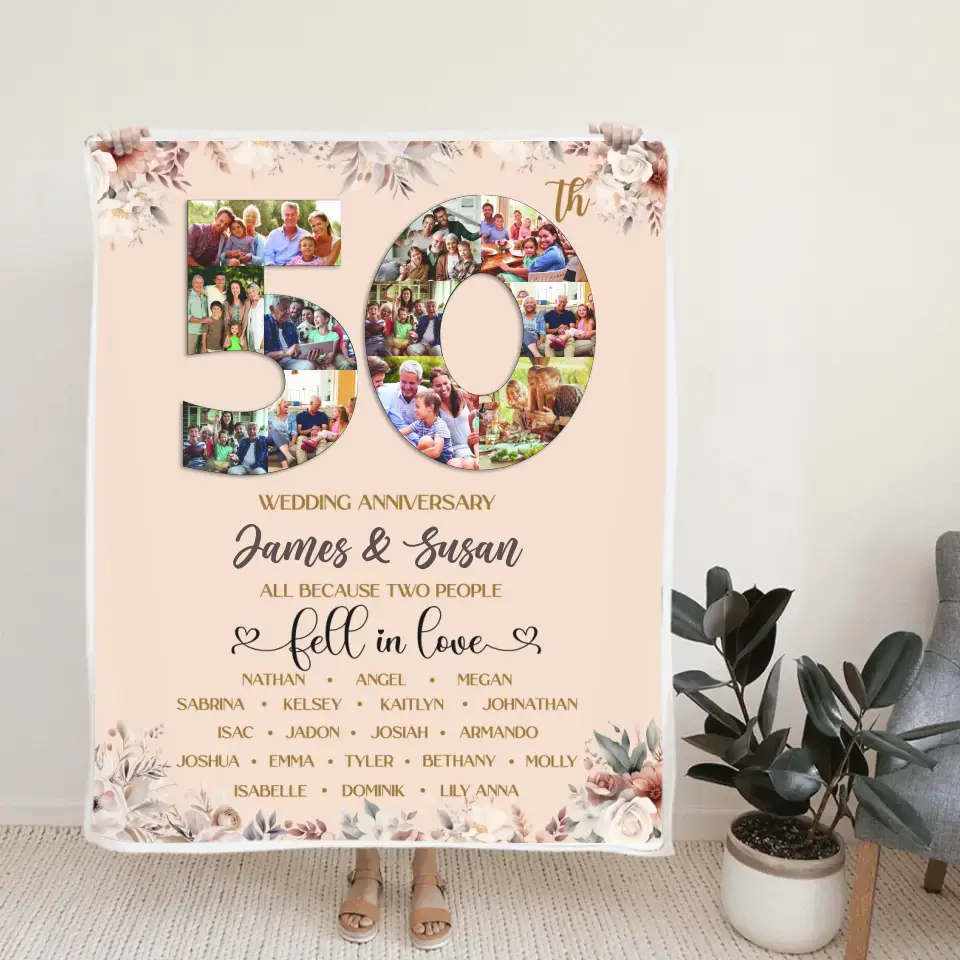 Golden Wedding Anniversary Two People Fall In Love Personalized Blanket - Image 2
