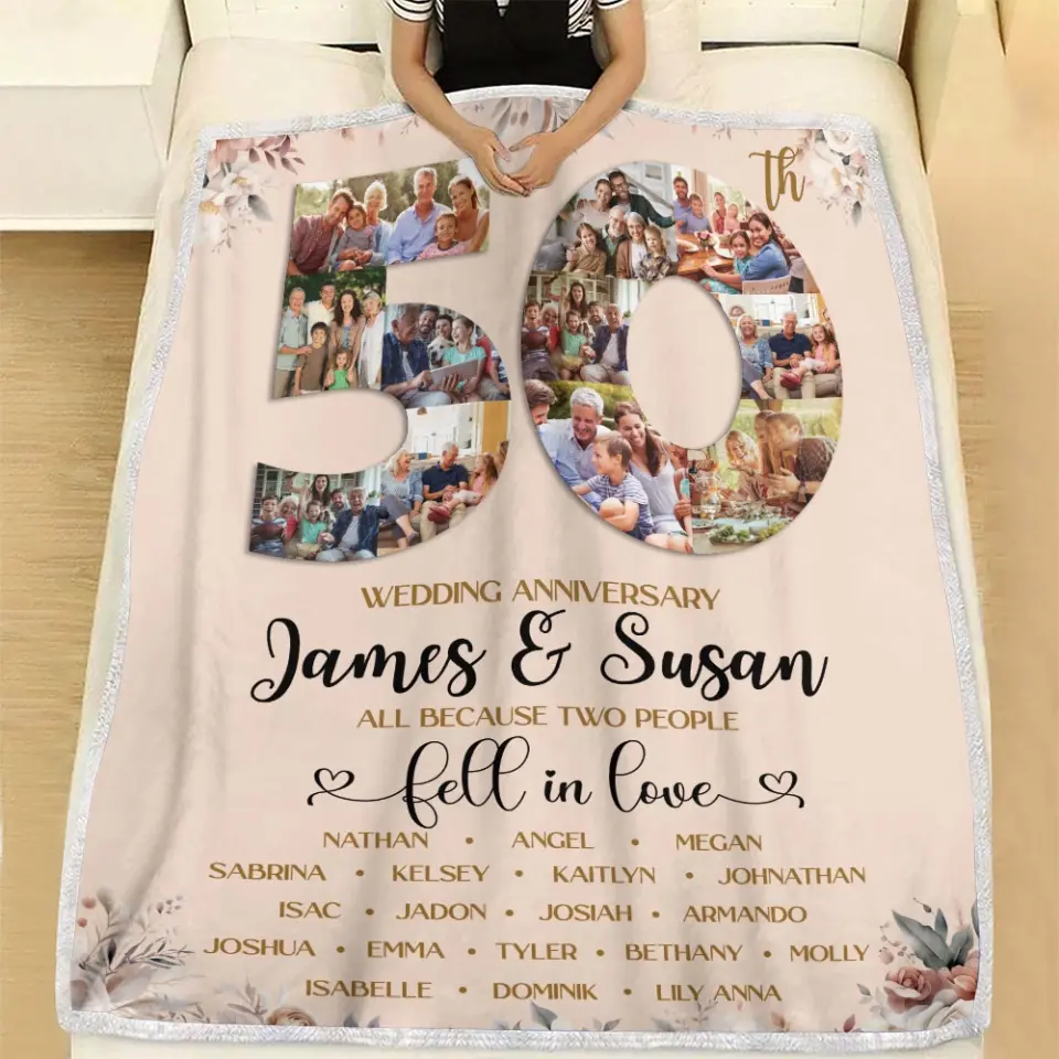 Golden Wedding Anniversary Two People Fall In Love Personalized Blanket - Image 7