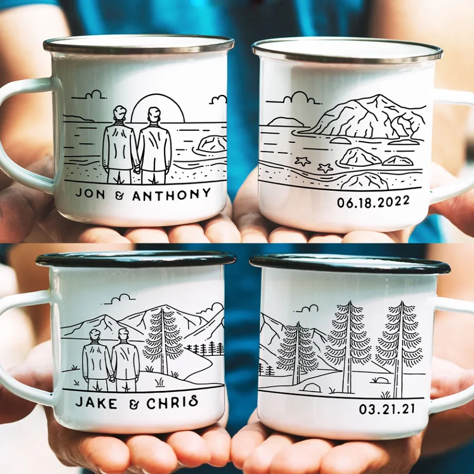 Wedding Gift For Gay Couple - Personalized Enamel Mug - Gift For LGBT Couple - Image 7