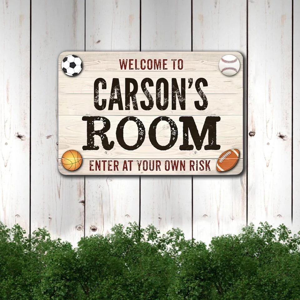 Welcome Enter Your Own Risk, Sporty Printed Metal Sign, Gift for Baseball Soccer Football Basketball Fan - Image 4