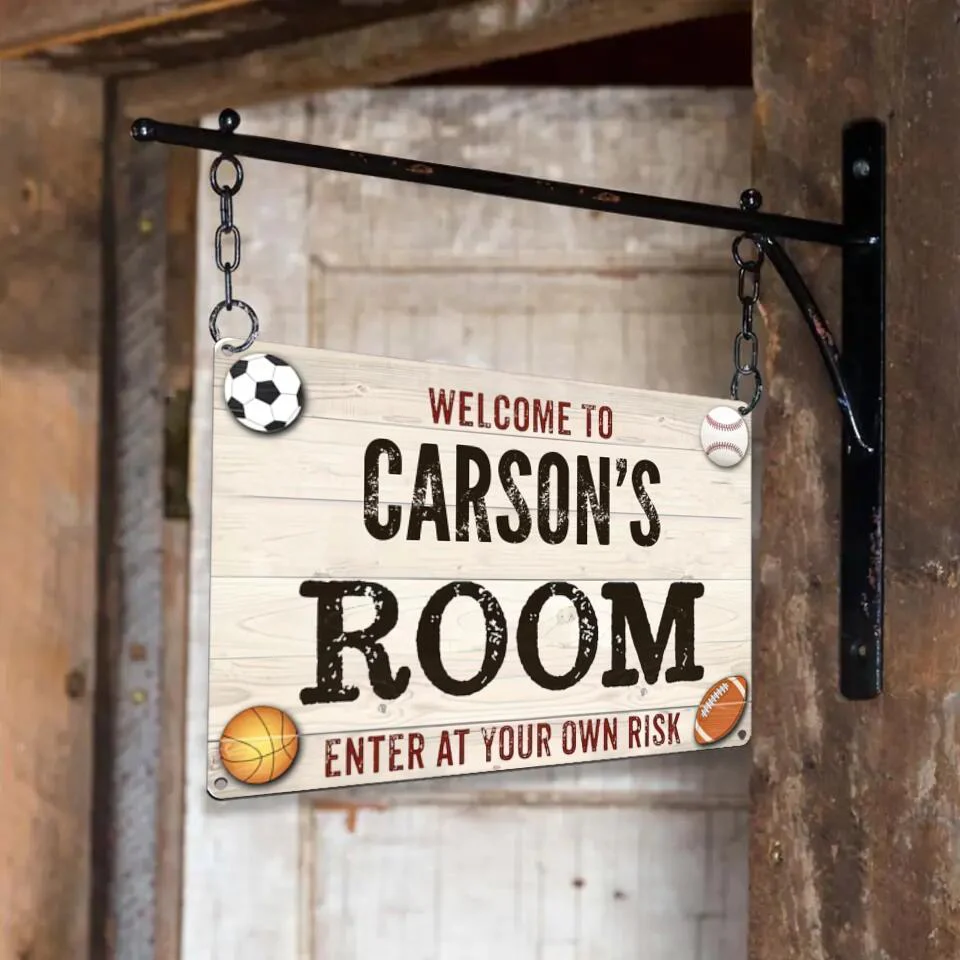 Welcome Enter Your Own Risk, Sporty Printed Metal Sign, Gift for Baseball Soccer Football Basketball Fan - Image 5