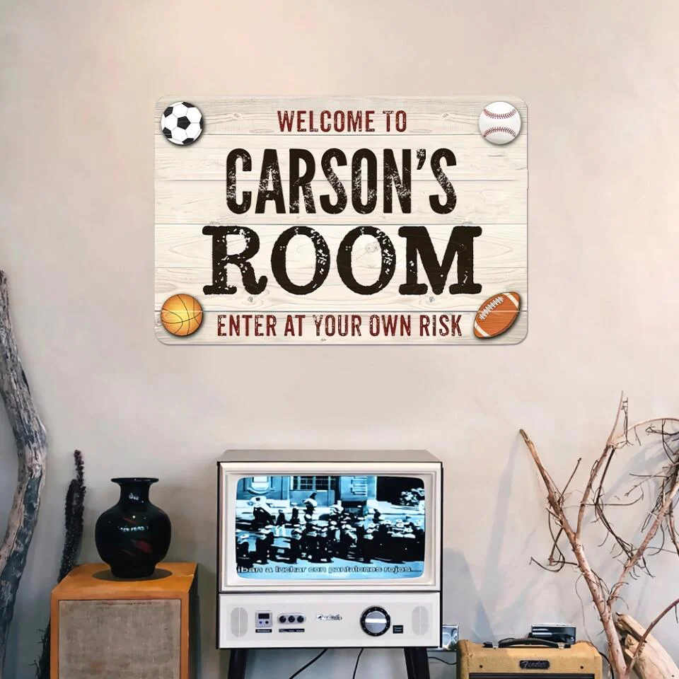 Welcome Enter Your Own Risk, Sporty Printed Metal Sign, Gift for Baseball Soccer Football Basketball Fan - Image 6