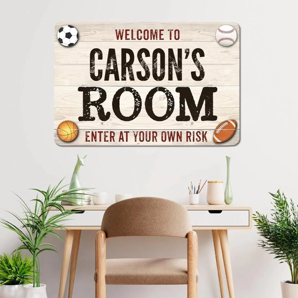 Welcome Enter Your Own Risk, Sporty Printed Metal Sign, Gift for Baseball Soccer Football Basketball Fan - Image 7