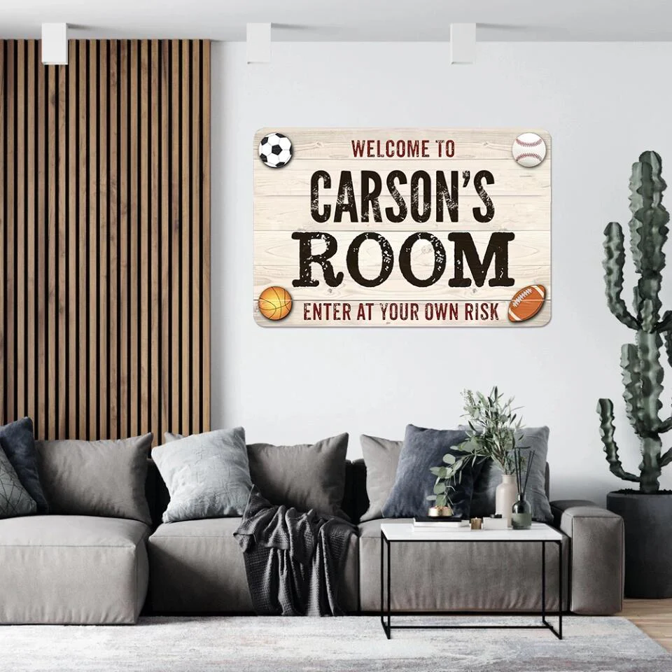Welcome Enter Your Own Risk, Sporty Printed Metal Sign, Gift for Baseball Soccer Football Basketball Fan - Image 8