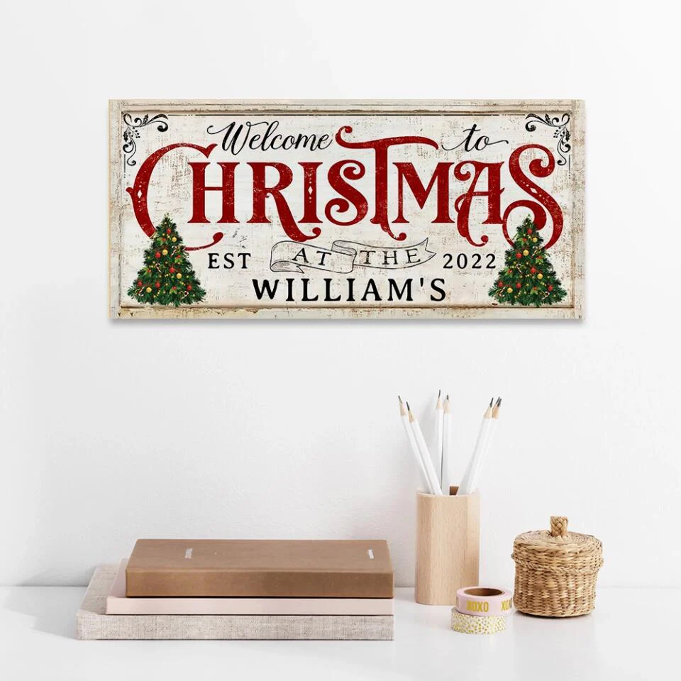 Welcome to Christmas, Custom Name Rectangle Wood Sign for Christmas, Decor Home for Christmas Season - 211IHNLNRE842 - Image 5