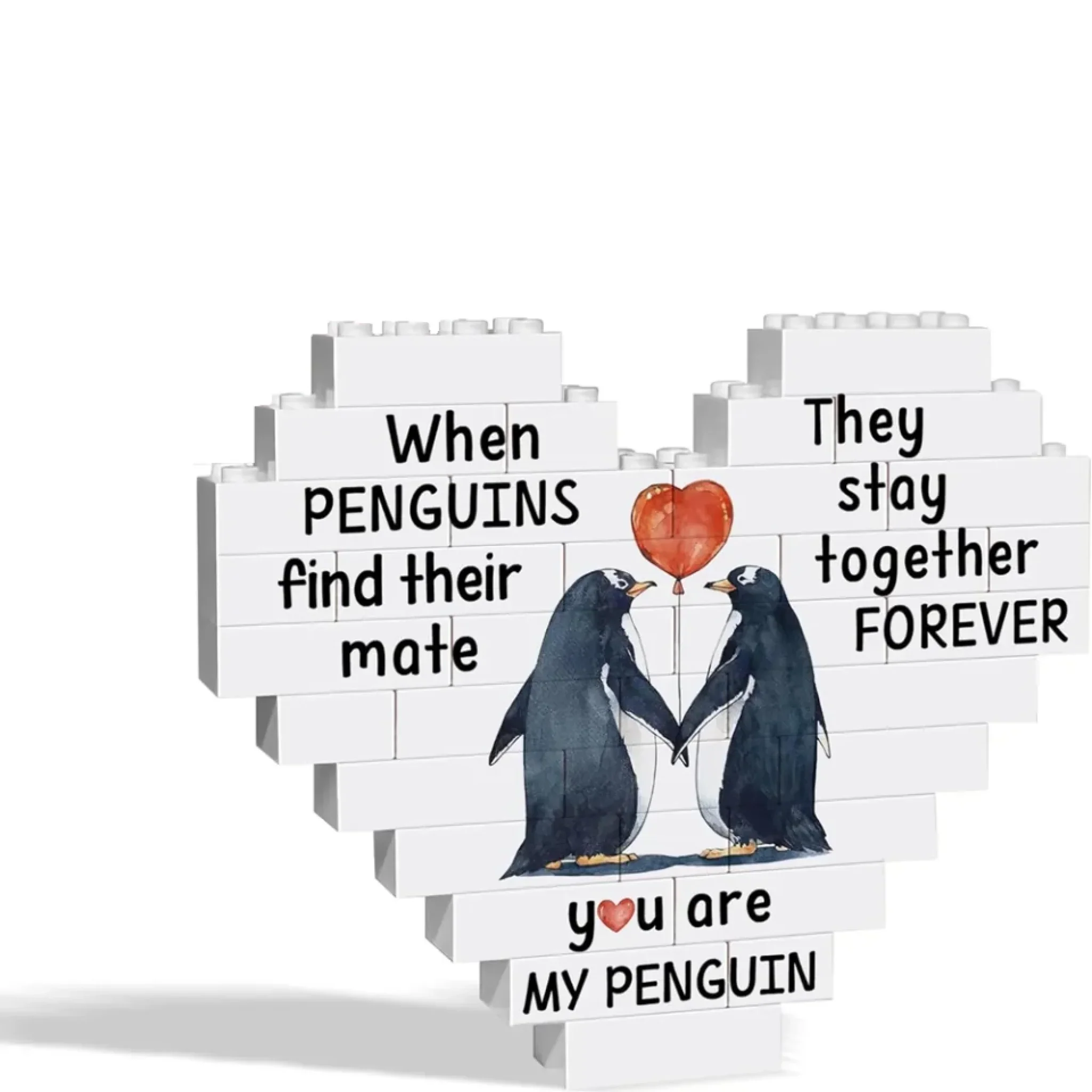 When Penguins Find Their Mate - You are My Penguin - Romantic Penguin Couple -  Gifts for Anniversary, Valentine Day - Heart Building Brick - Image 2