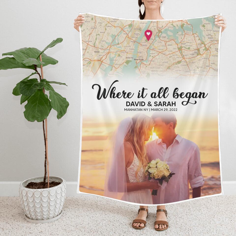 Where It All Began Custom Map and Photo - Personalized Fleece Blanket - Best Gift For Coupel Him Her On Anniversaries - 303IHPBNBL362 - Image 2