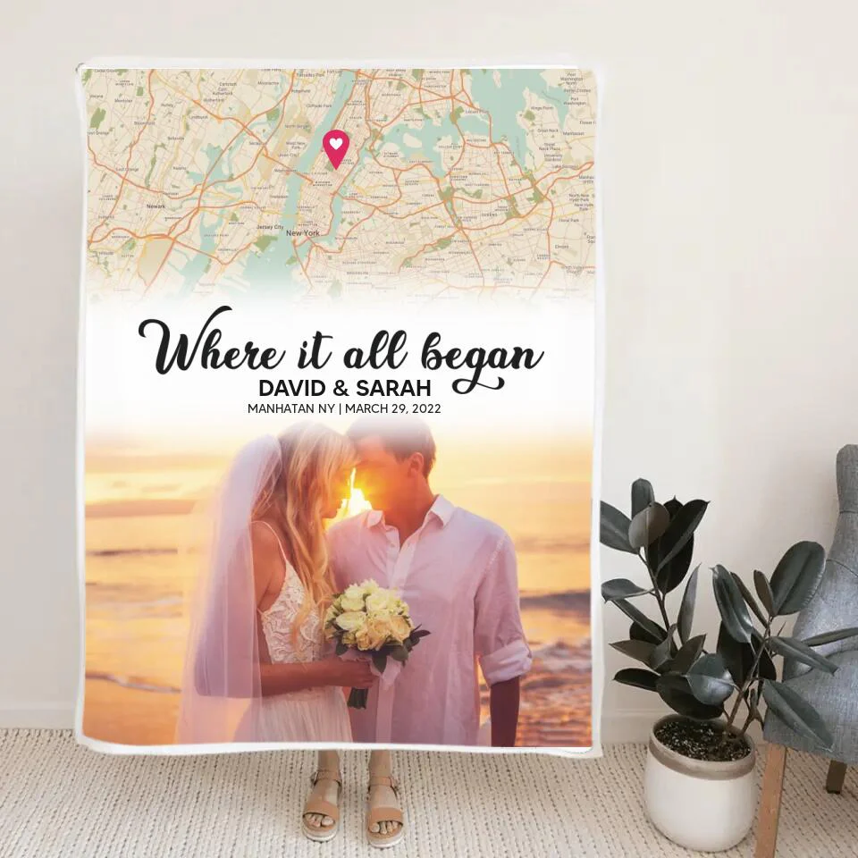 Where It All Began Custom Map and Photo - Personalized Fleece Blanket - Best Gift For Coupel Him Her On Anniversaries - 303IHPBNBL362 - Image 4