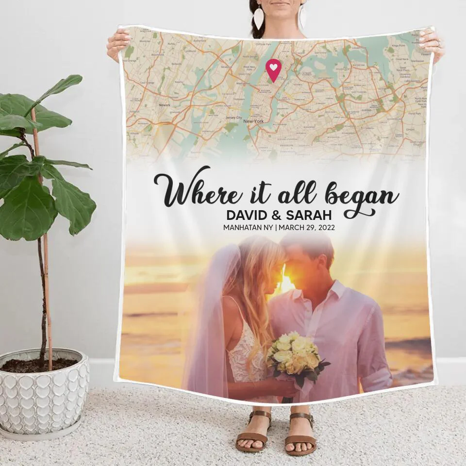 Where It All Began Custom Map and Photo - Personalized Fleece Blanket - Best Gift For Coupel Him Her On Anniversaries - 303IHPBNBL362 - Image 5