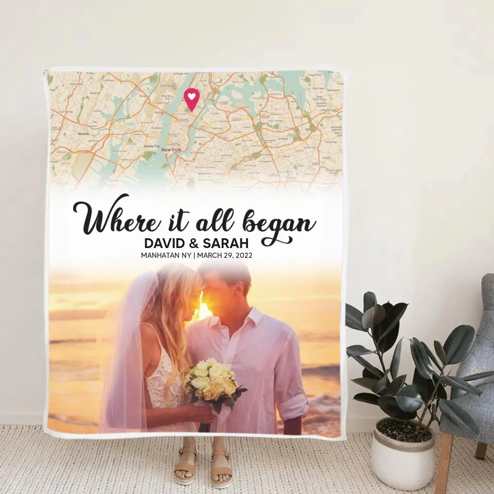 Where It All Began Custom Map and Photo - Personalized Fleece Blanket - Best Gift For Coupel Him Her On Anniversaries - 303IHPBNBL362 - Image 6