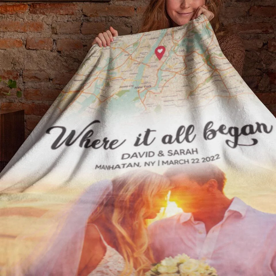 Where It All Began Custom Map and Photo - Personalized Fleece Blanket - Best Gift For Coupel Him Her On Anniversaries - 303IHPBNBL362 - Image 9