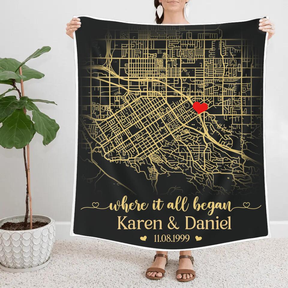 Where It All Began, Personalized Map Print & Names Blanket, Anniversary Gift for Couples - Image 5