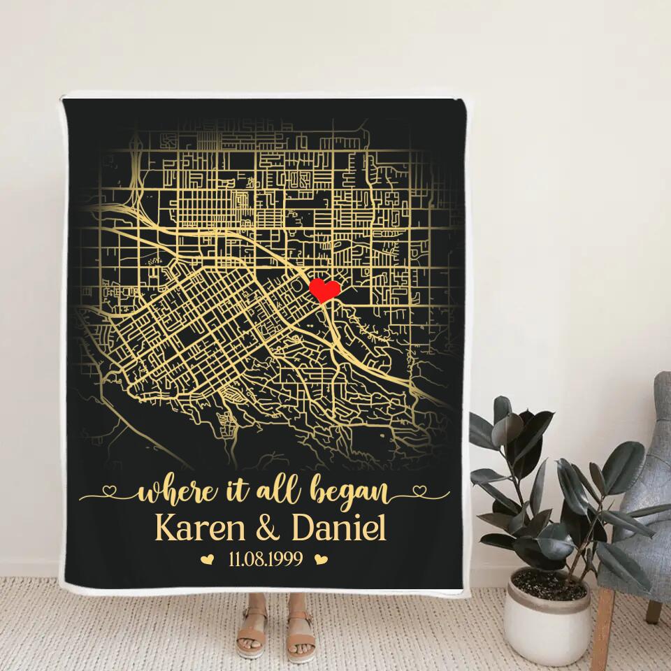 Where It All Began, Personalized Map Print & Names Blanket, Anniversary Gift for Couples - Image 6