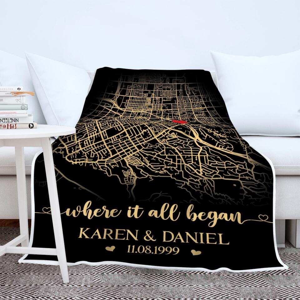 Where It All Began, Personalized Map Print & Names Blanket, Anniversary Gift for Couples - Image 7