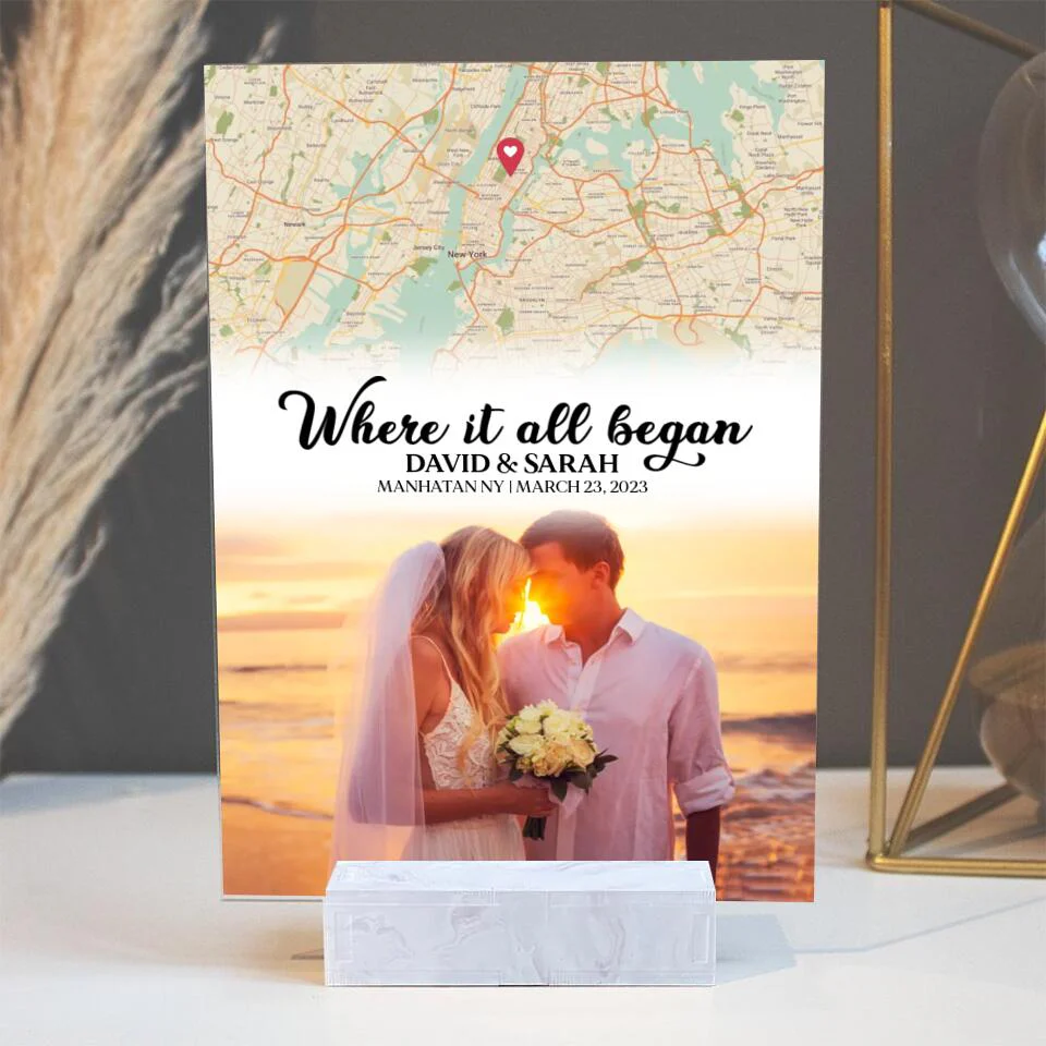 Where It All Began With Retro Map Custom Acrylic Plaque Anniversary Gift For Couples - Image 2