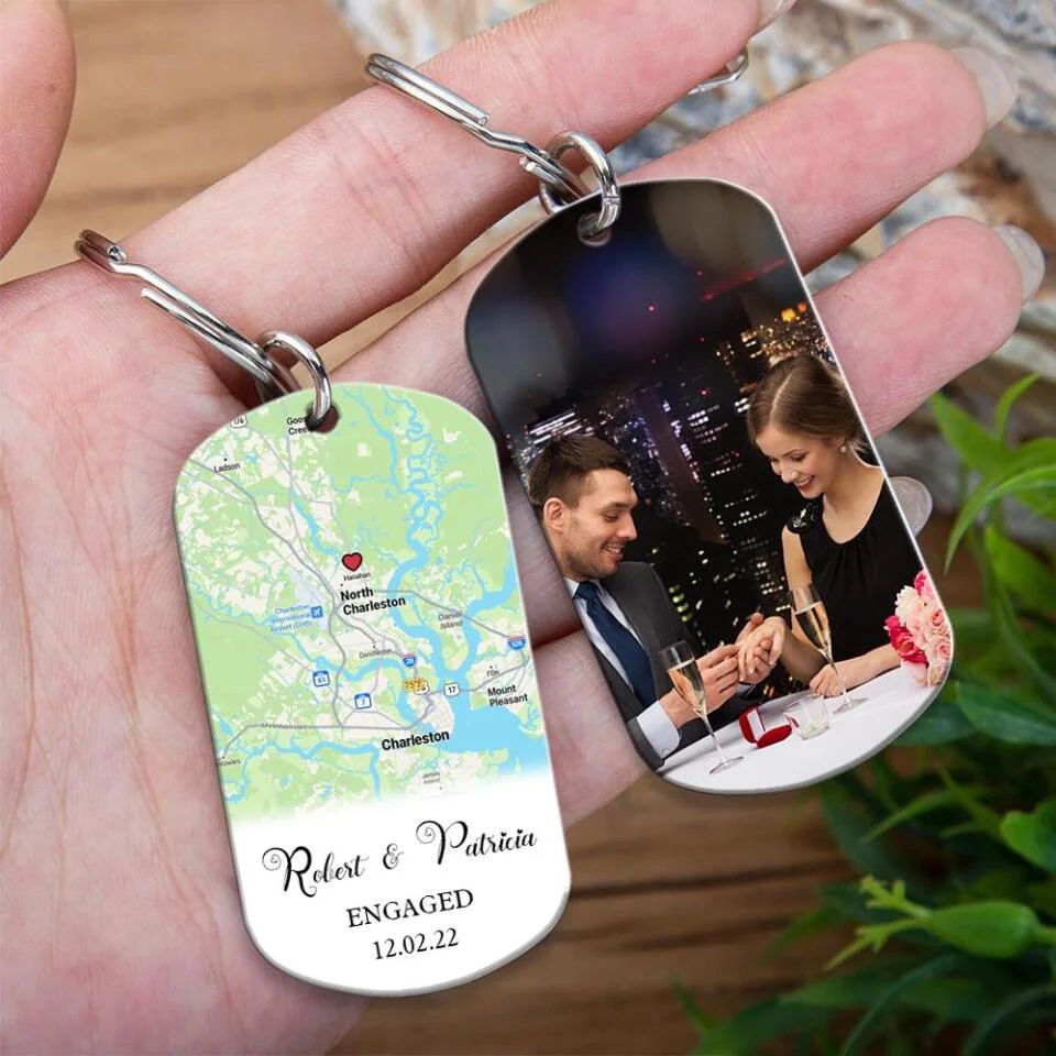 Where We Met - First Date Engaged - Location Print Map Personalized Keychain - Image 2