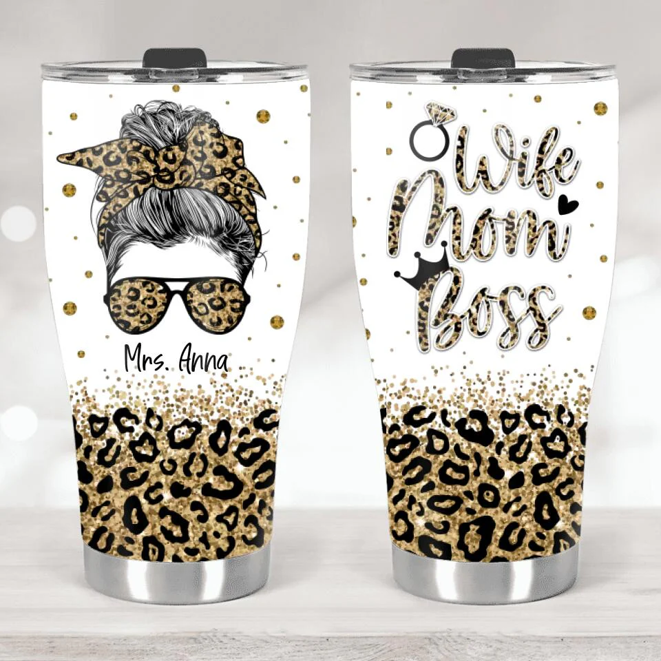 Wife Mom Boss Vintage Retro Style - Personalized Curved Tumbler - Image 2