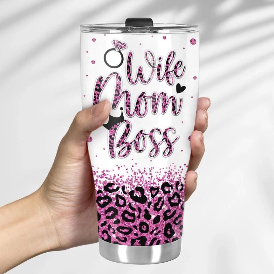 Wife Mom Boss Vintage Retro Style - Personalized Curved Tumbler - Image 5