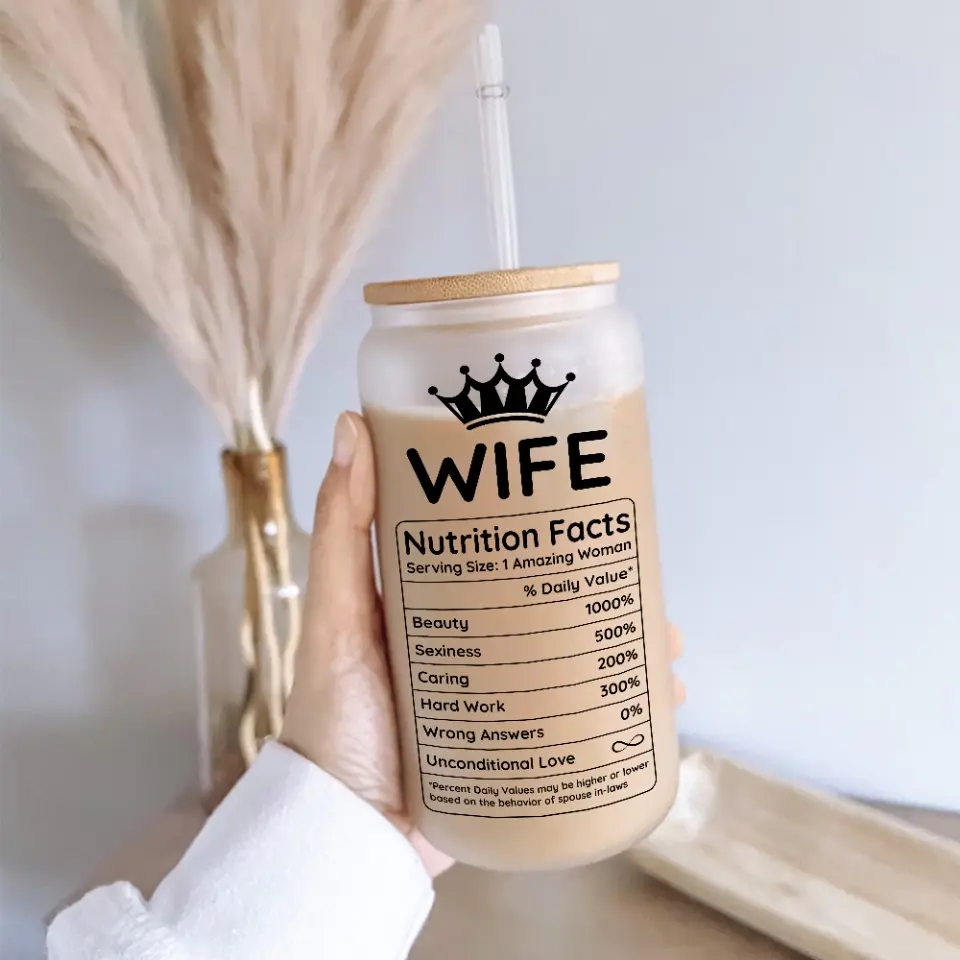 Wife Nutrition Facts Personalized Frosted Glass Can - Image 3