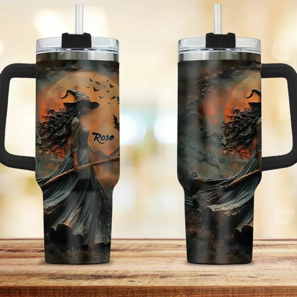 Witch And Her Broom In The Forest - Personalized 40oz Tumbler - Gift For Witches - Image 2