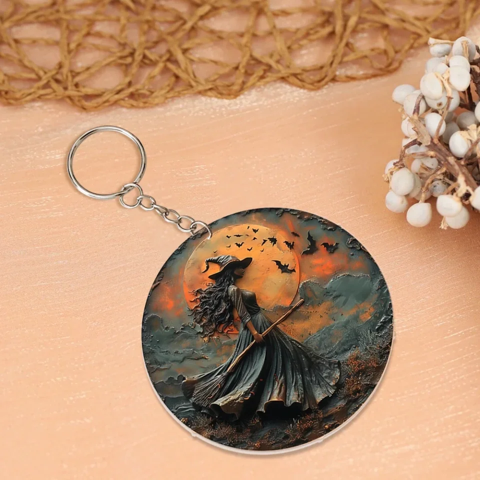Witch & Broom Magic In Dark Forest - Acrylic Keychain - Gift For Witch Lovers - Image 6