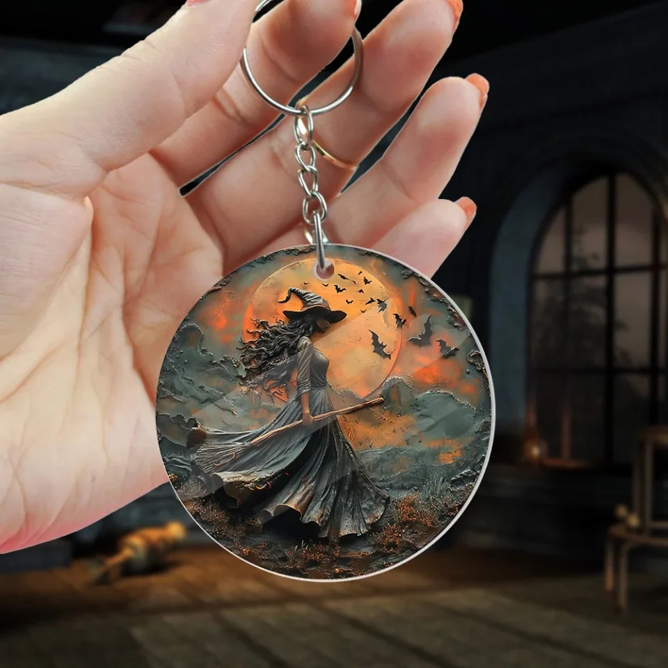 Witch & Broom Magic Keychain - Acrylic Keychain - Gift For Witch - Halloween Gifts - Image 2