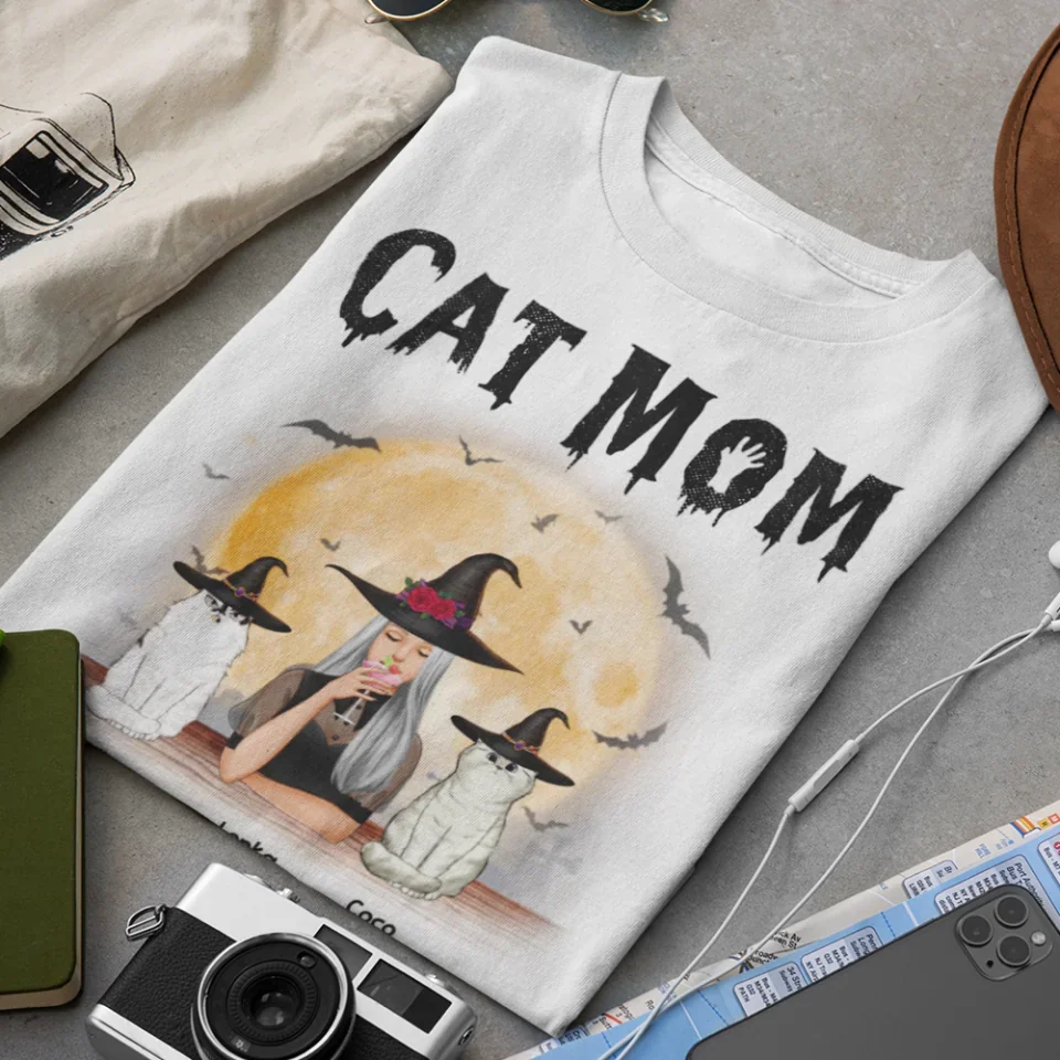 Cat Mom, Witch Mom - Personalized Witch T-shirt - Witchy Gift, Halloween Gift for Cat Mom - Image 11